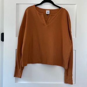 CAbi Medium Copper Burnt Orange Fall 2022 Waffle Long Sleeve Tee #4369